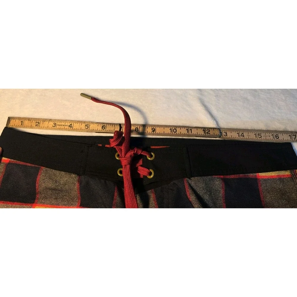 Dixxon Flannel Company BoardSwim Trunks Yellow red black plaid 